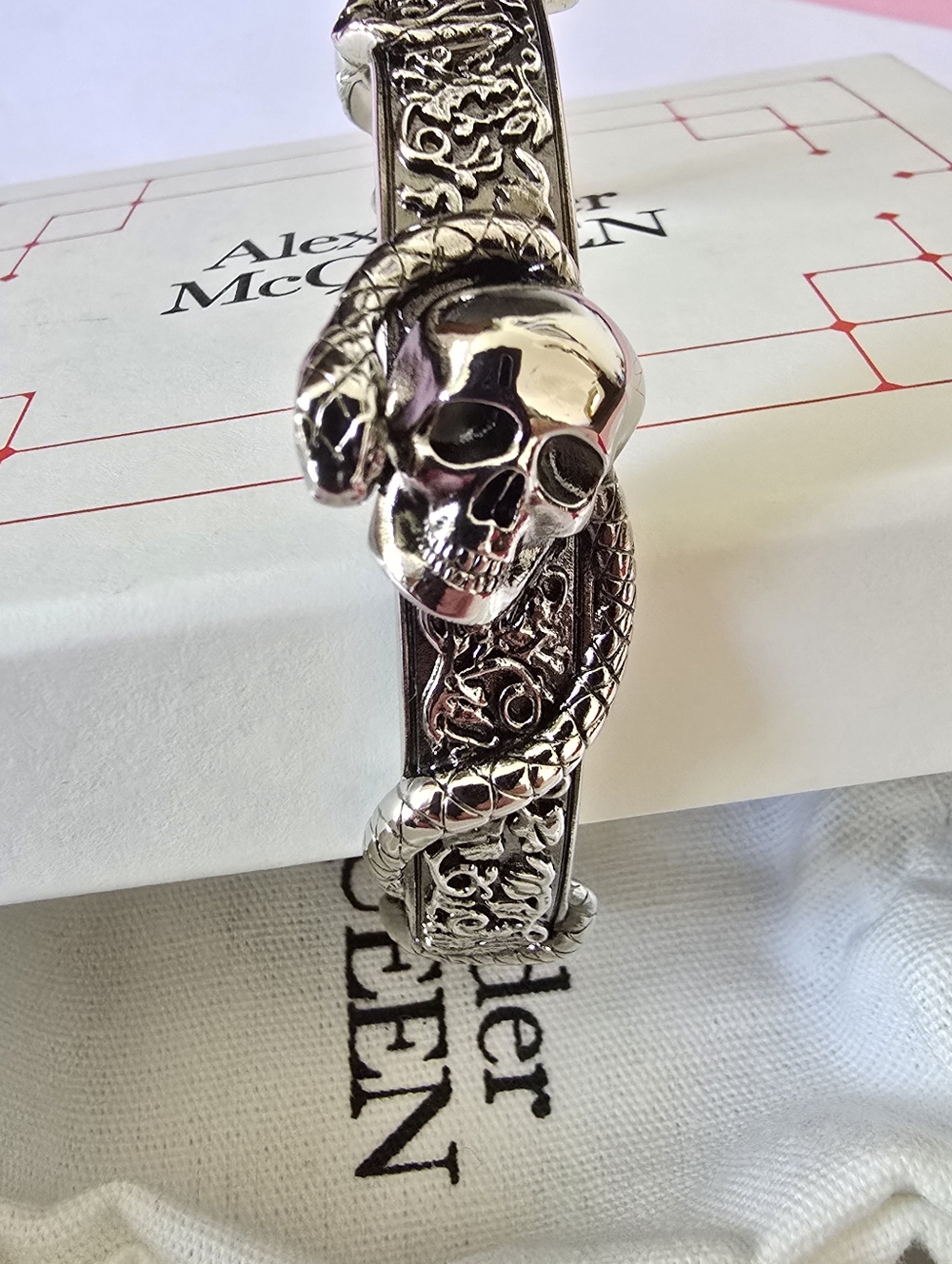 Alexander McQueen Skull and Snake Bracelet 'Antique Silver'